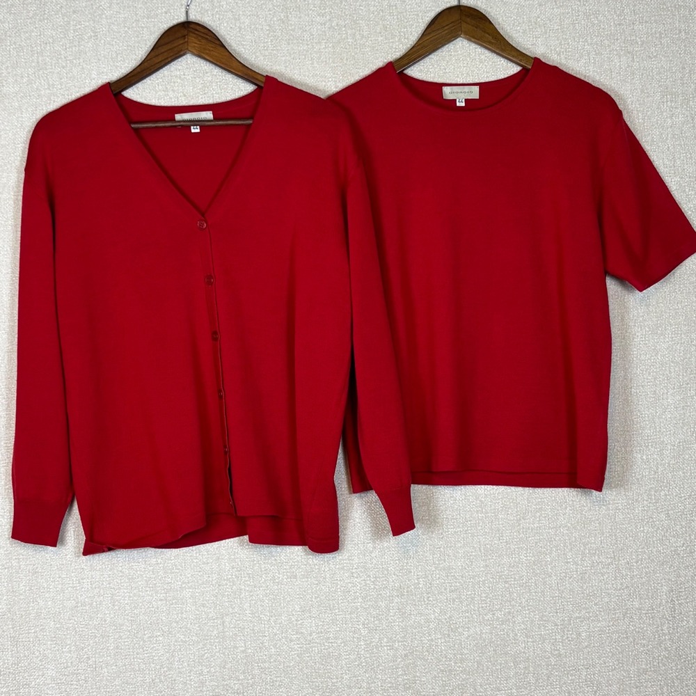 Giorgio Red Wool Blend Cardigan & Short Sleeve Sweater Twin Set Size 44-Women 12